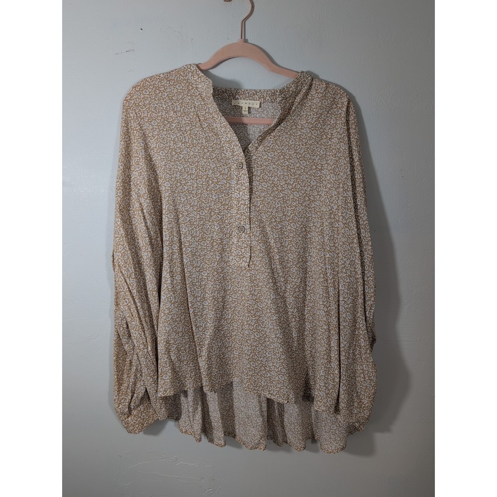 Promesa Women Boho Brown Floral Long Sleeve Button Down Shirt S